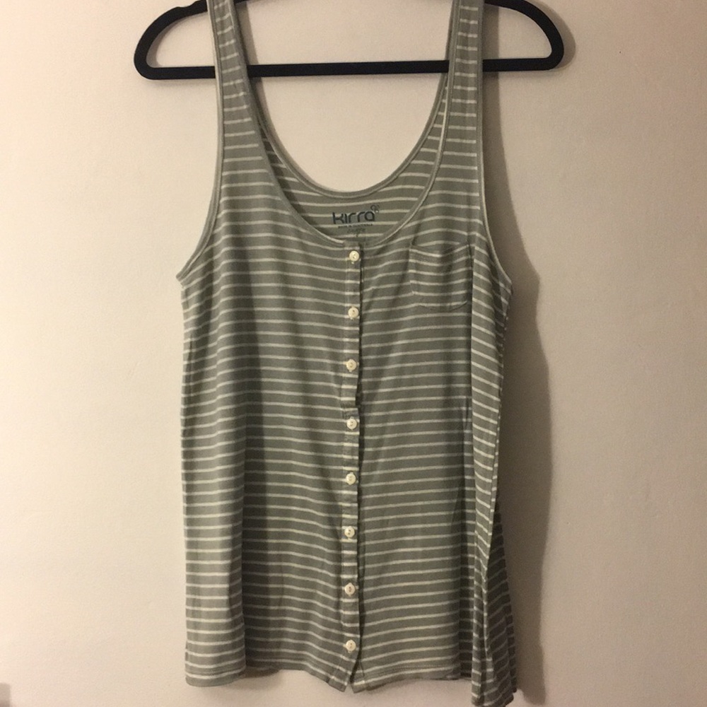 NWOT gray and white striped button front tank